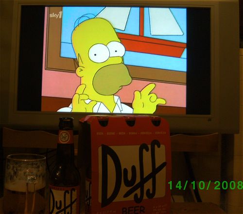 Homer looking at my Duff beer