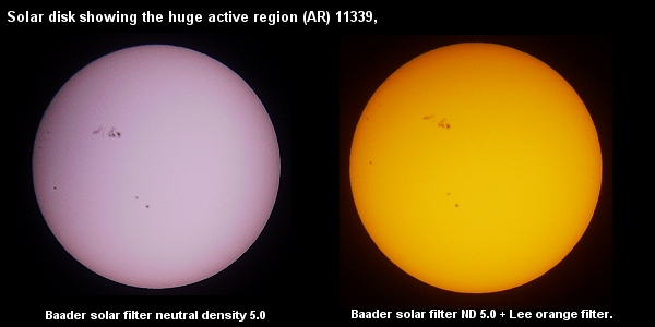Solar disks showing Sunspots over Dublin - November 6th 2012