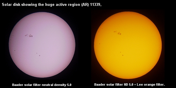 Solar disks showing Sunspots over Dublin - November 6th 2012