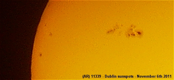 Photo of the Sun showing AR 11339, using Baader ND 5.0 & Lee Amber Gold filter