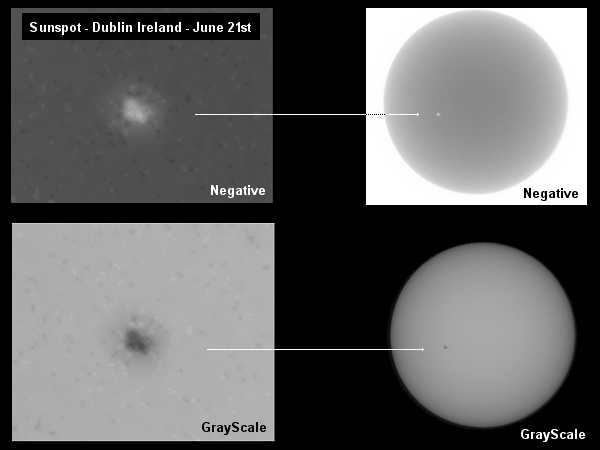 Negative + GreyScale Sunspots - Dublin June 21st 2012