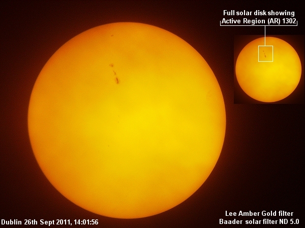 Full solar disk showing Sunspots over Dublin - September 26th 2012