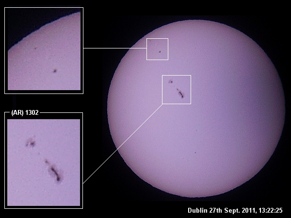 Solar disk showing Sunspots over Dublin - September 27th 2012